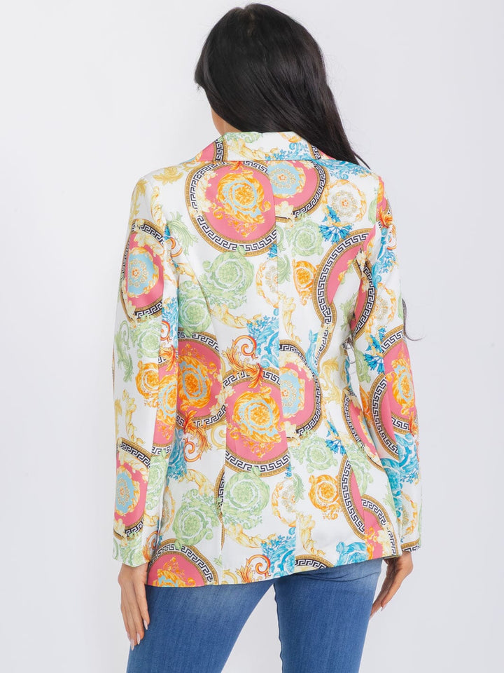 WOMEN'S LONG SLEEVE BUTTON CLOSURE MULTI PRINT BLAZER