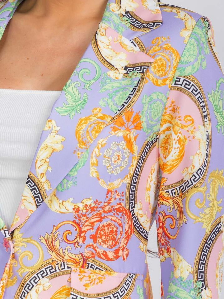 WOMEN'S LONG SLEEVE BUTTON CLOSURE MULTI PRINT BLAZER