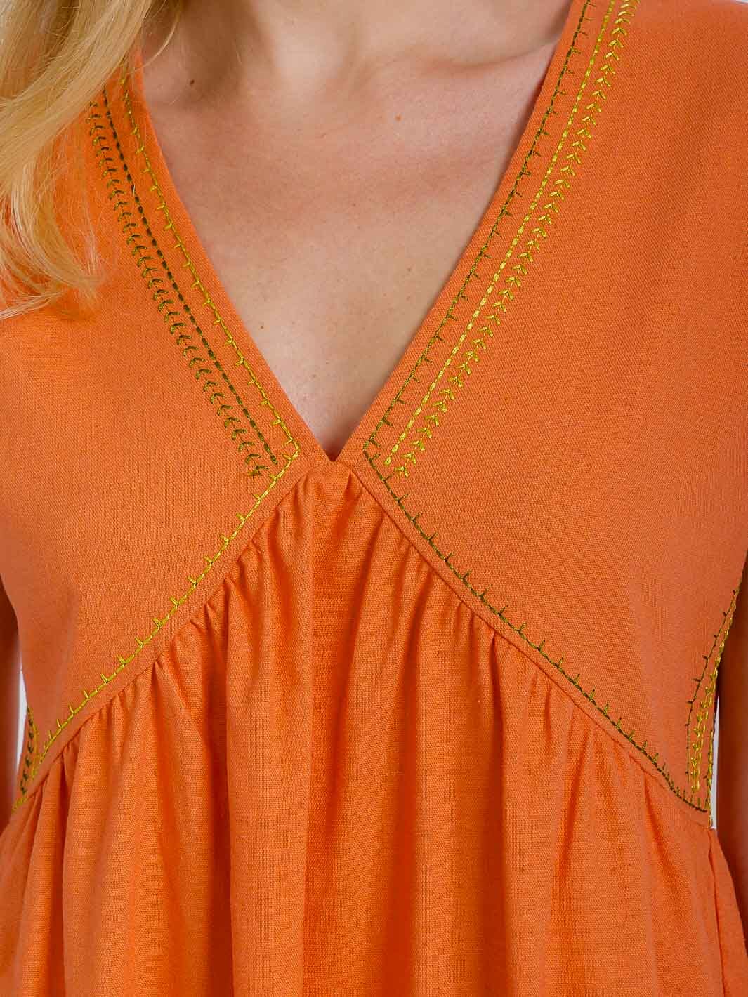 WOMEN'S SHORT SLEEVE V-NECK TRIM DETAILED MINI DRESS