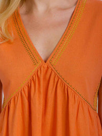 WOMEN'S SHORT SLEEVE V-NECK TRIM DETAILED MINI DRESS