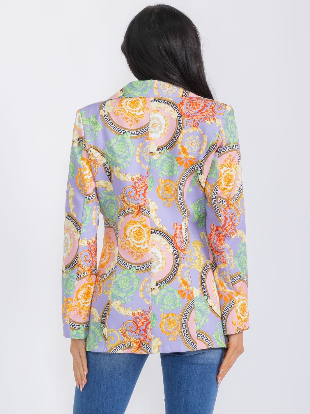 WOMEN'S LONG SLEEVE BUTTON CLOSURE MULTI PRINT BLAZER