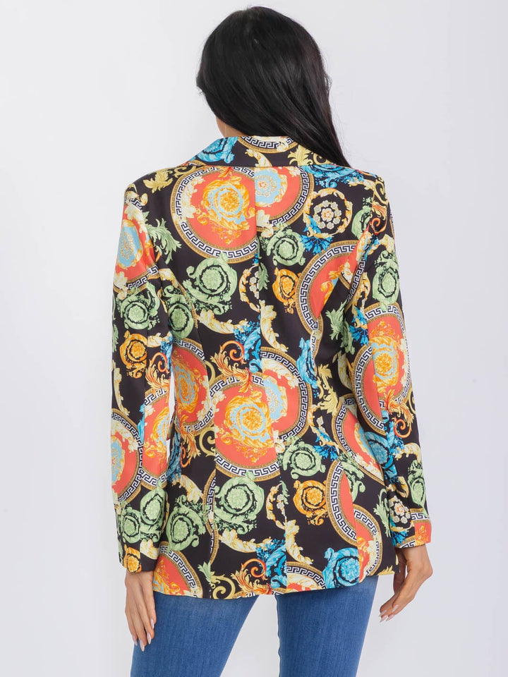 WOMEN'S LONG SLEEVE BUTTON CLOSURE MULTI PRINT BLAZER