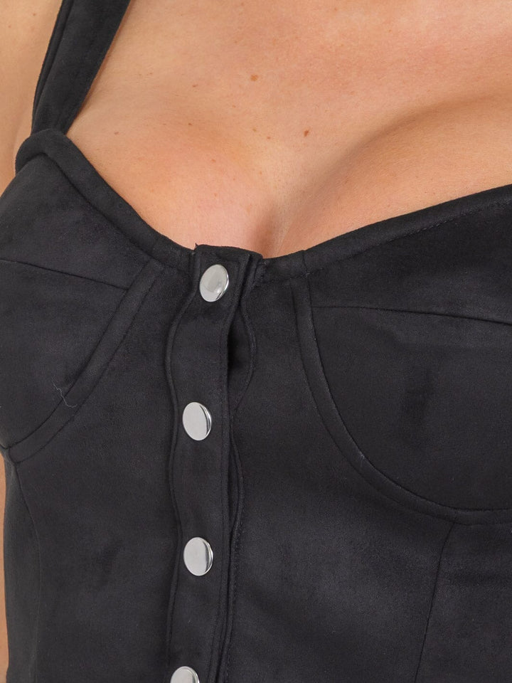 WOMEN'S SLEEVELESS BUTTON CLOSURE SUEDE CROP TOP