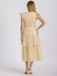 WOMEN'S RUFFLE SLEEVE V-NECK RUFFLE TIERED DETAILED MIDI DRESS