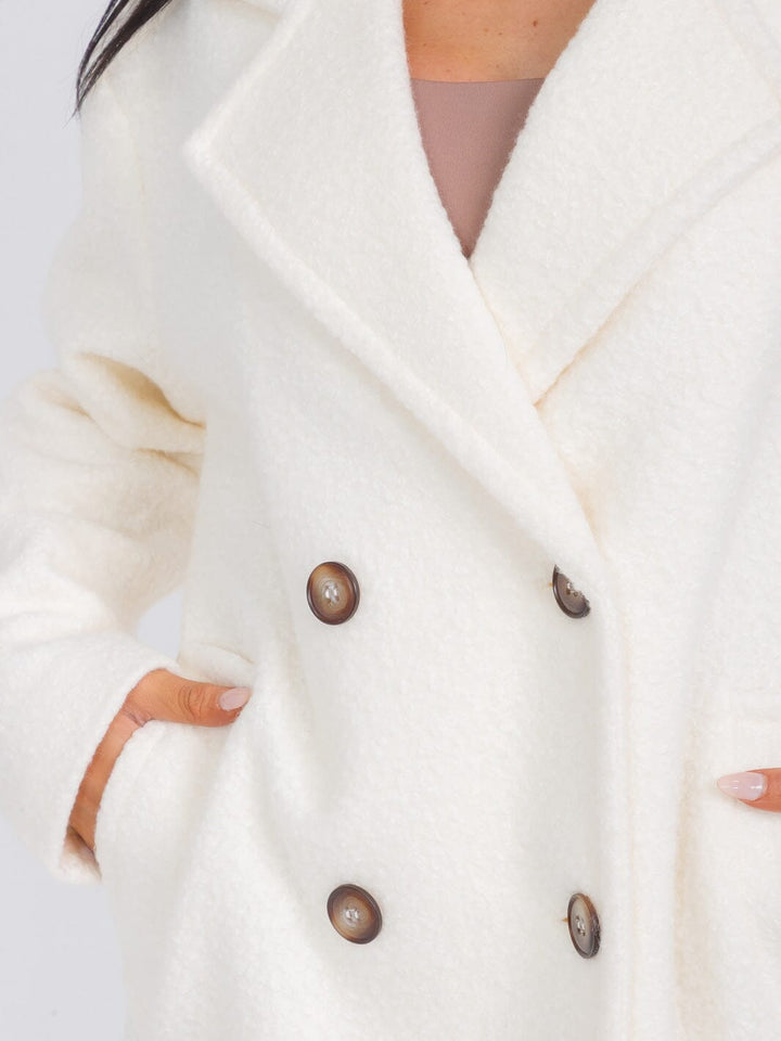 WOMEN'S LONG SLEEVE BUTTON CLOSURE FRONT POCKETS SHERPA COAT