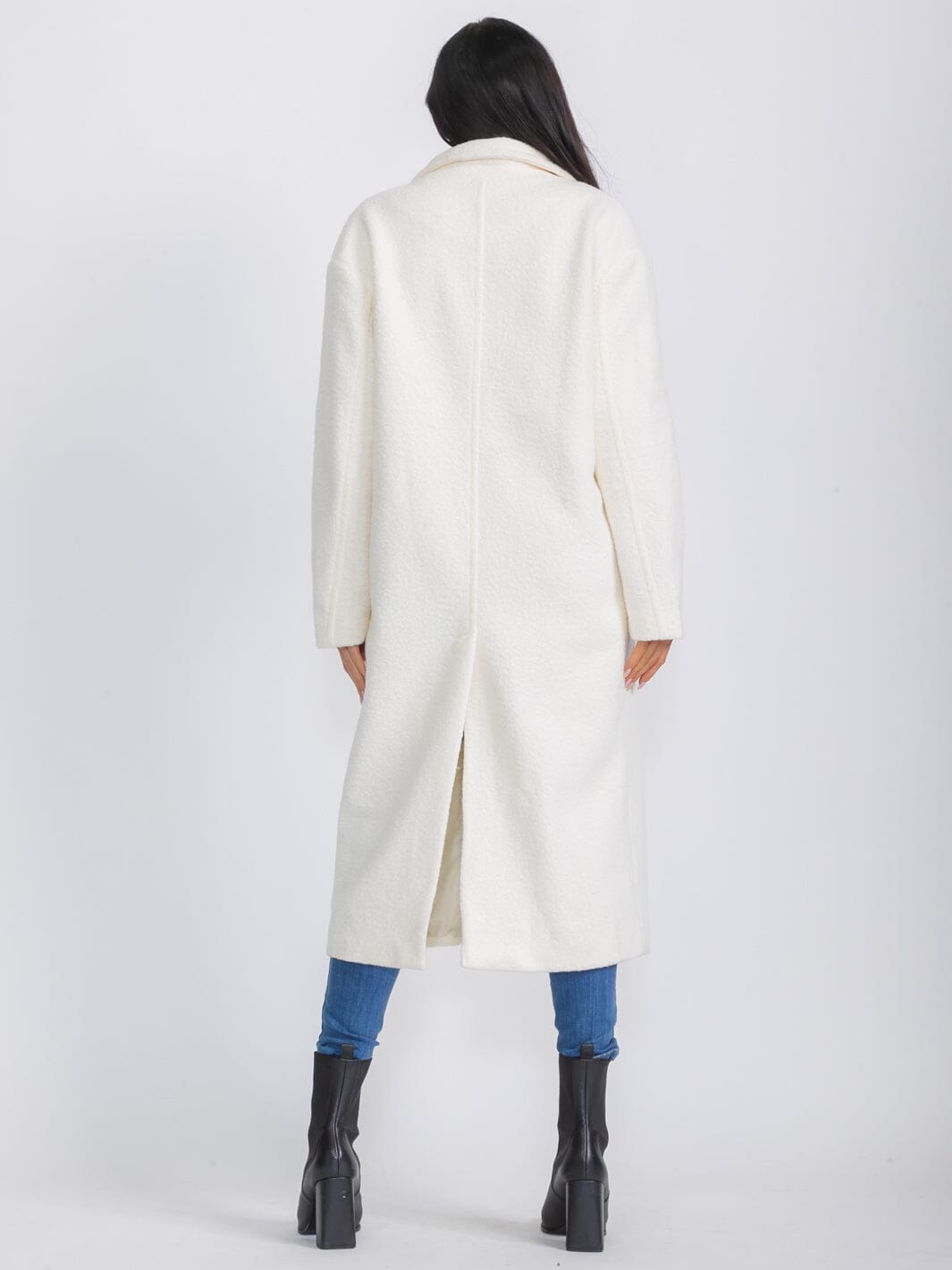 WOMEN'S LONG SLEEVE BUTTON CLOSURE FRONT POCKETS SHERPA COAT