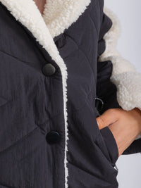 WOMEN'S LONG SLEEVE BUTTON CLOSURE FRONT POCKETS SHERPA JACKET