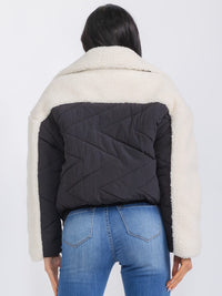 WOMEN'S LONG SLEEVE BUTTON CLOSURE FRONT POCKETS SHERPA JACKET