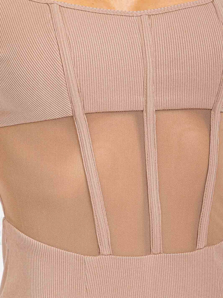 WOMEN'S LONG SLEEVE MESH BODYCON MINI DRESS