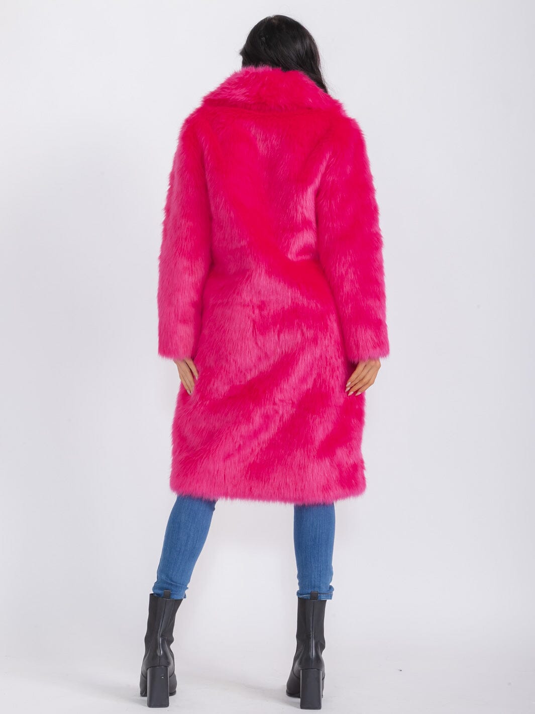 WOMEN'S LONG SLEEVE BUTTON CLOSURE FRONT POCKETS FAUX FUR COAT