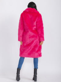 WOMEN'S LONG SLEEVE BUTTON CLOSURE FRONT POCKETS FAUX FUR COAT