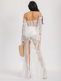 WOMEN'S LONG SLEEVE OFF SHOULDER LACE JUMPSUIT