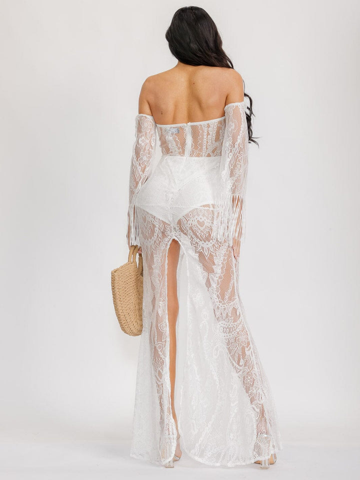 WOMEN'S LONG SLEEVE OFF SHOULDER LACE JUMPSUIT