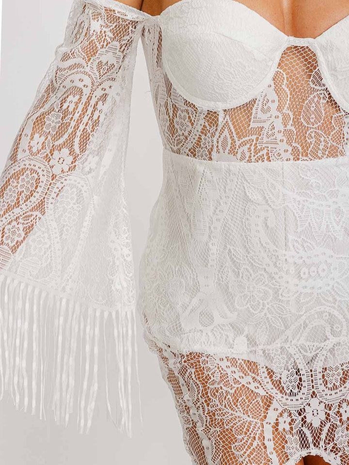 WOMEN'S LONG SLEEVE OFF SHOULDER LACE JUMPSUIT