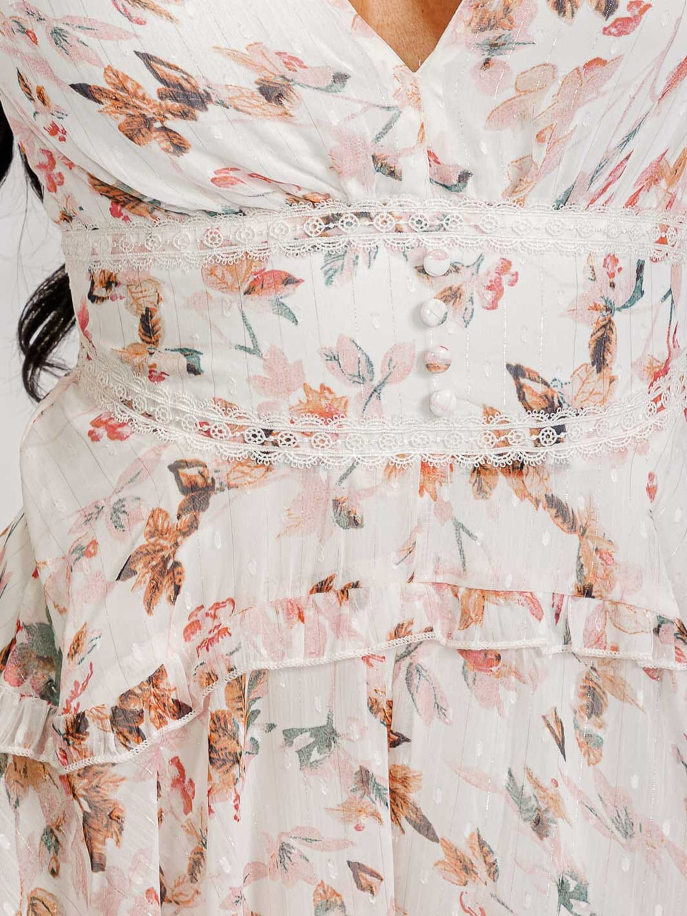 WOMEN'S SHORT PUFF SLEEVE V-NECK RUFFLE FLROAL ROMPER