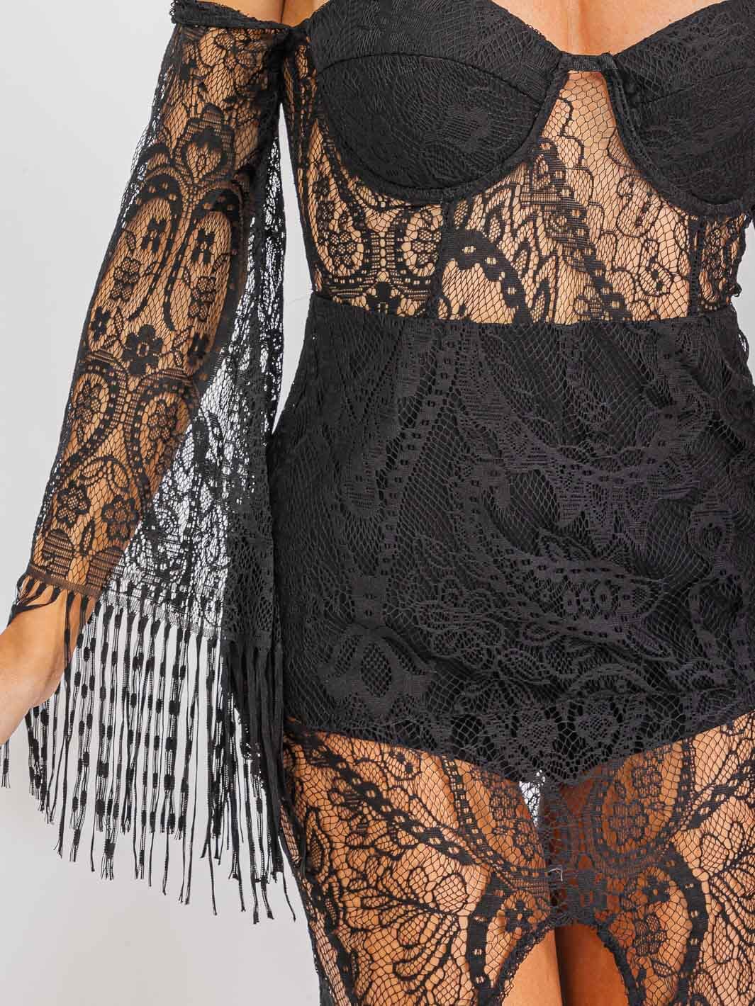 WOMEN'S LONG SLEEVE OFF SHOULDER LACE JUMPSUIT
