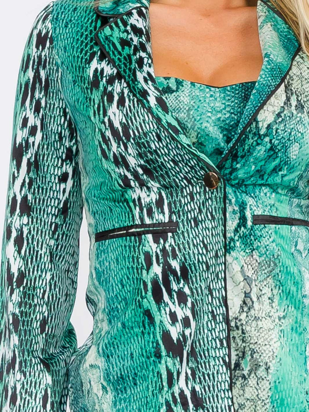 WOMEN'S LONG SLEEVE BLAZER WITH CROP TOP & BUTTON CLOSURE PANTS SNAKE PRINT 3PC SET