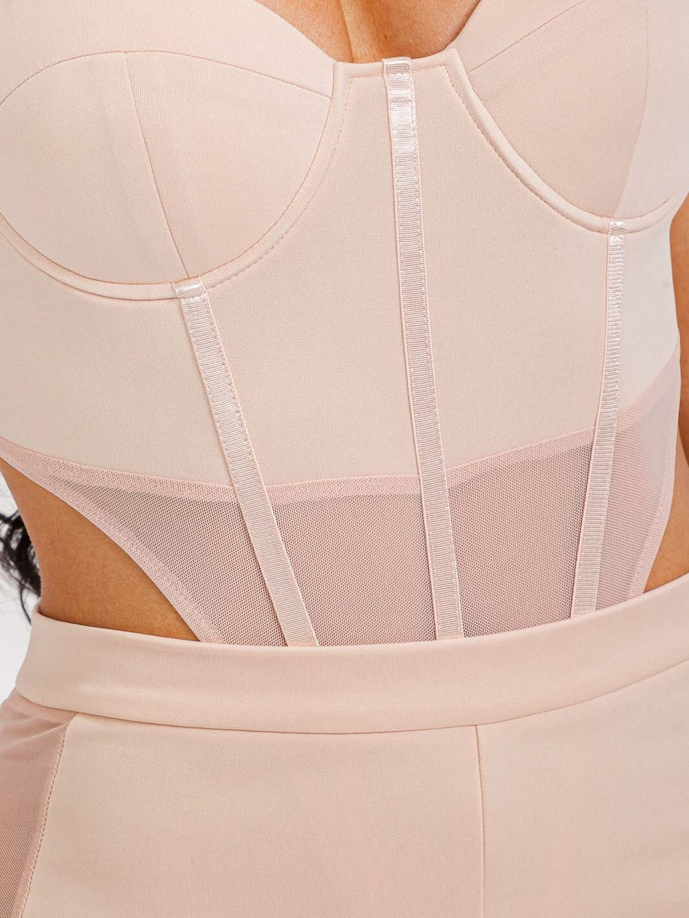 WOMEN'S SLEEVELESS BODYSUIT & ELASTIC WAIST SHORTS CONTRAST MESH 2PC. SET