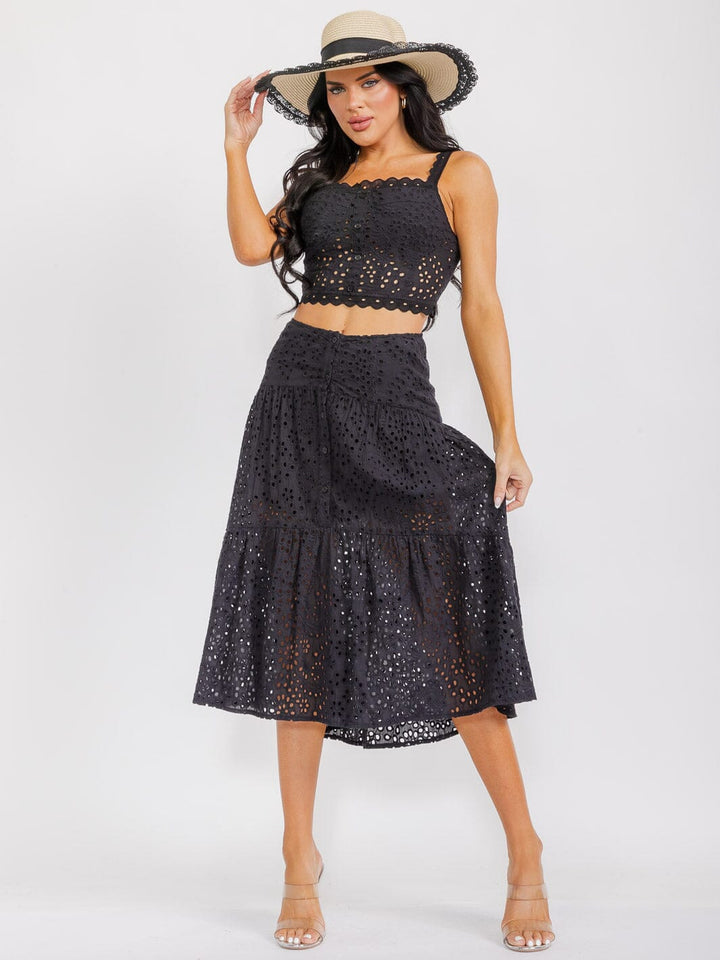 WOMEN'S SLEEVELES CROP TOP & MAXI SKIRT EYELET 2PC. SET