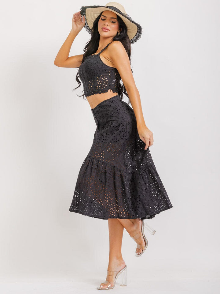 WOMEN'S SLEEVELES CROP TOP & MAXI SKIRT EYELET 2PC. SET