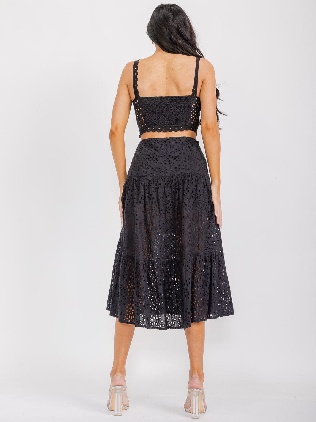 WOMEN'S SLEEVELES CROP TOP & MAXI SKIRT EYELET 2PC. SET