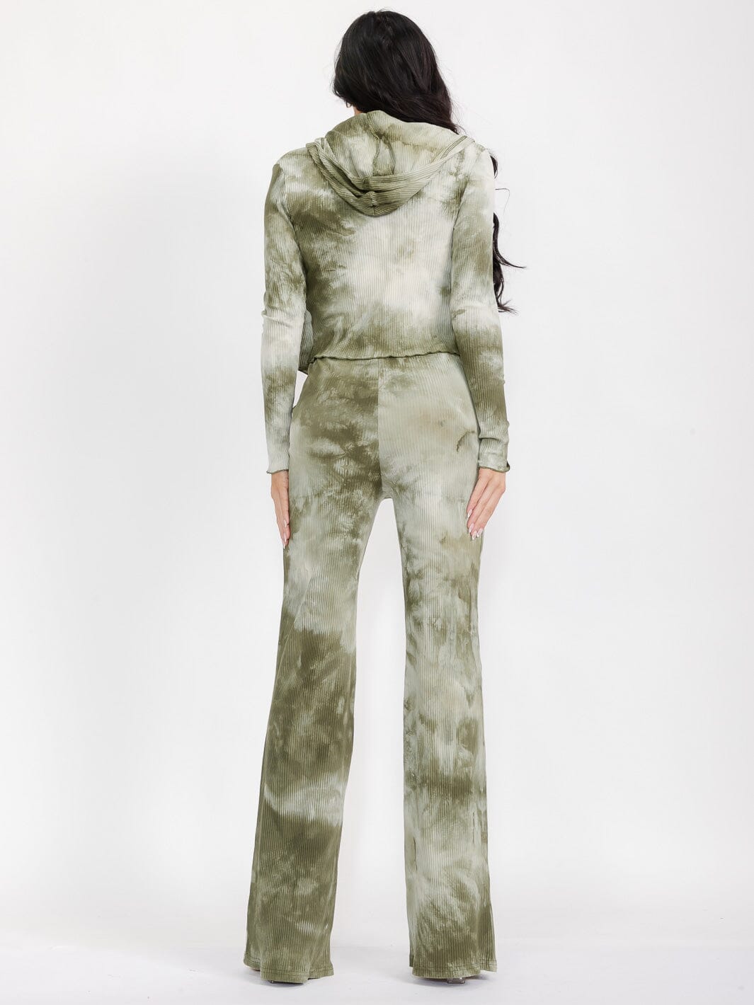 WOMEN'S LONG SLEEVE CARDIGAN WITH CROP TOP & WIDE LEG PANTS TIE DYE 3PC. SET