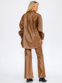 WOMEN'S LONG SLEEVE BUTTON CLOSURE PU PLEATHER JACKET