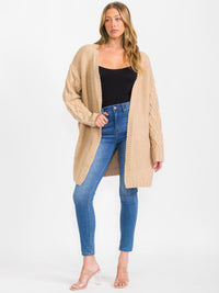 WOMEN'S LONG DETAILED SLEEVE OPEN FRONT CARDIGAN