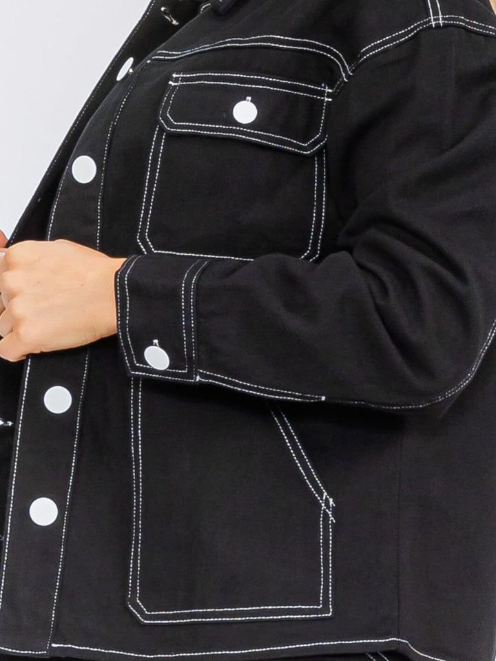 WOMEN'S LONG SLEEVE BUTTON CLOSURE POCKETS DENIM JACKET