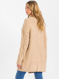 WOMEN'S LONG DETAILED SLEEVE OPEN FRONT CARDIGAN