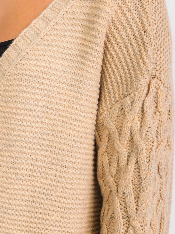 WOMEN'S LONG DETAILED SLEEVE OPEN FRONT CARDIGAN