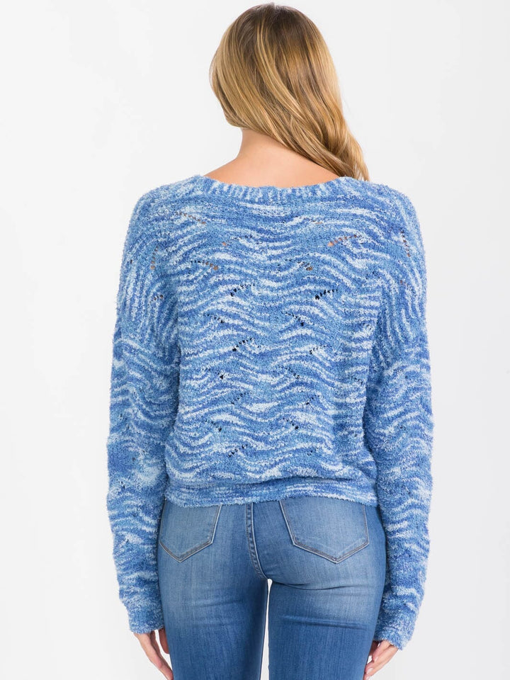 WOMEN'S LONG SLEEVE BUTTON CLOSURE COLORBLOCK SWEATER