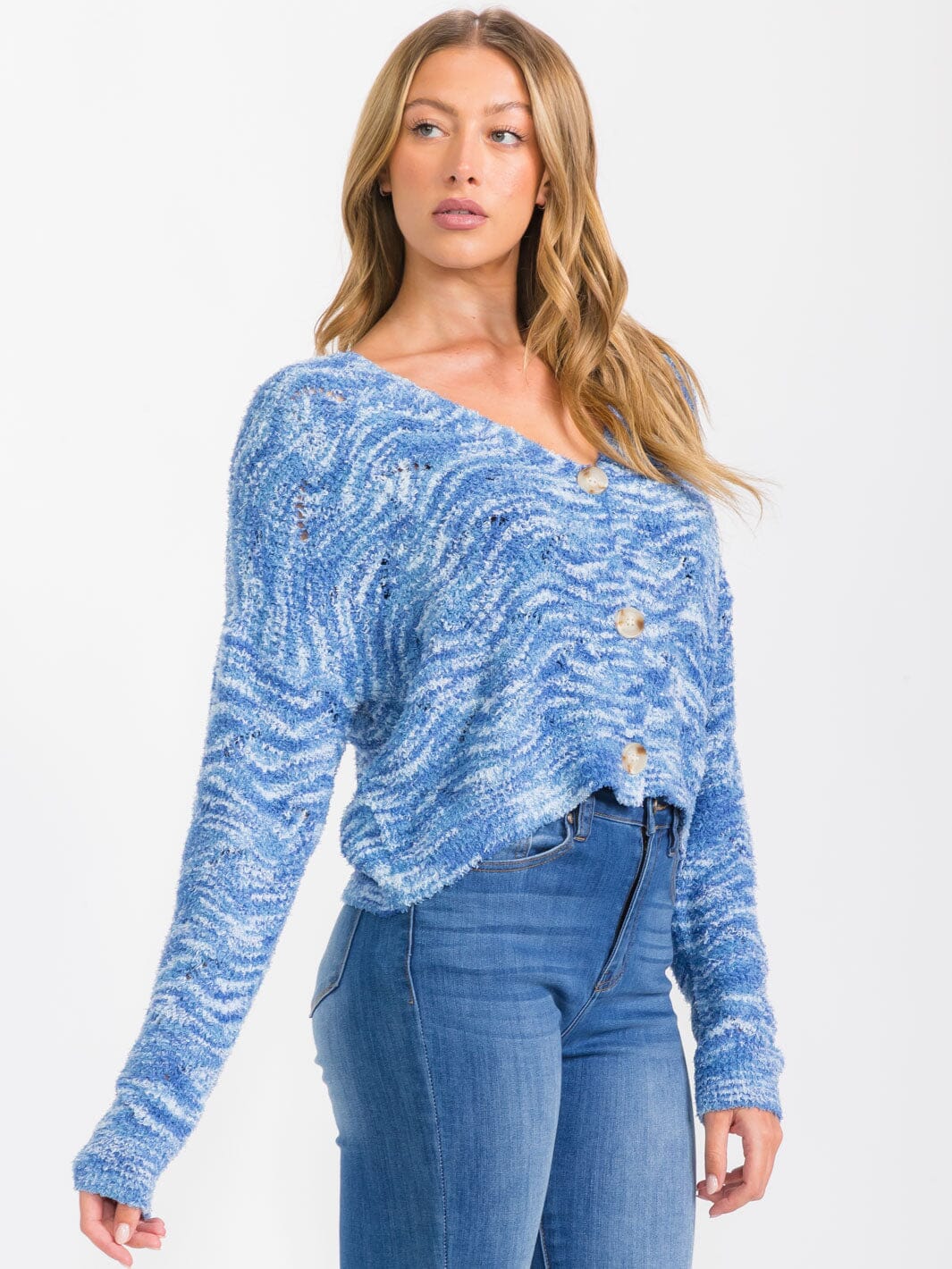 WOMEN'S LONG SLEEVE BUTTON CLOSURE COLORBLOCK SWEATER