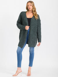 WOMEN'S LONG DETAILED SLEEVE OPEN FRONT CARDIGAN