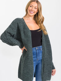 WOMEN'S LONG DETAILED SLEEVE OPEN FRONT CARDIGAN