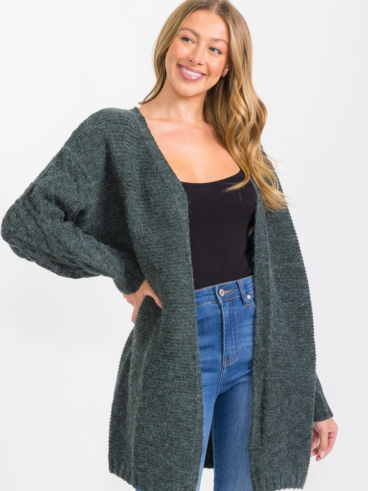 WOMEN'S LONG DETAILED SLEEVE OPEN FRONT CARDIGAN