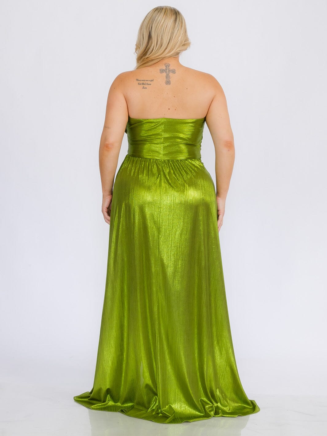PLUS SIZE SLEEVELESS SURPLICE FRONT SLIT SHIMMER MAXI DRESS