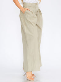 WOMEN'S BUTTON CLOSURE FRONT POCKETS PLEATED PALAZZO PANTS