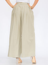 WOMEN'S BUTTON CLOSURE FRONT POCKETS PLEATED PALAZZO PANTS