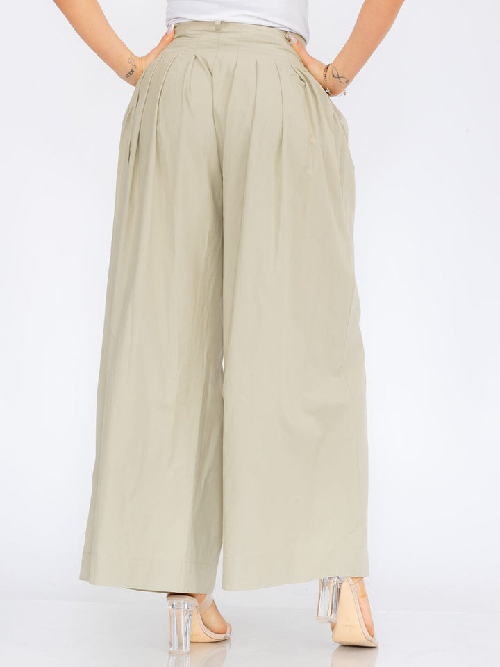 WOMEN'S BUTTON CLOSURE FRONT POCKETS PLEATED PALAZZO PANTS