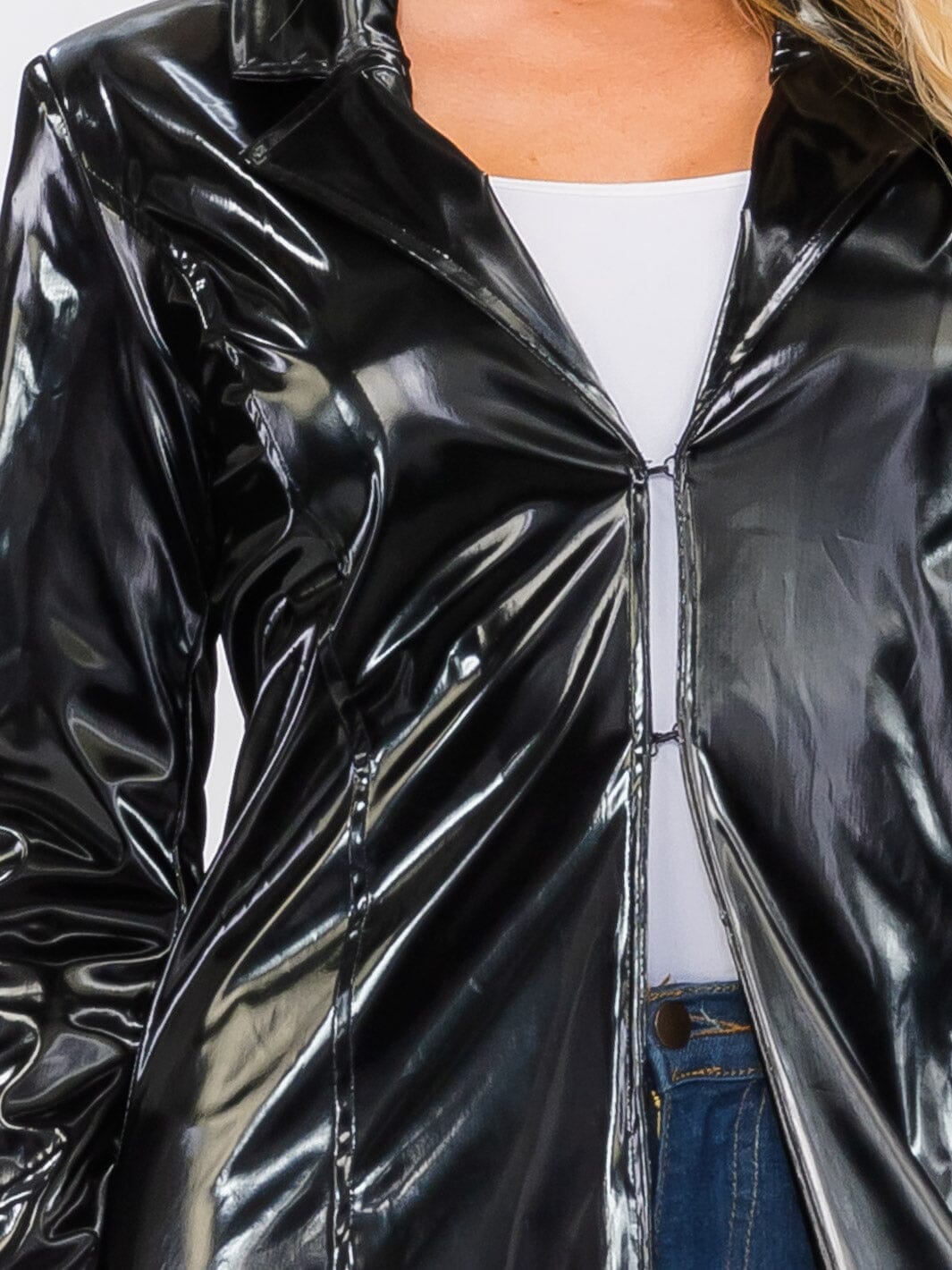 WOMEN'S LONG SLEEVE BUTTON CLOSURE PU PLEATHER COAT