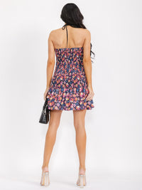 WOMEN'S SLEEVELESS SMOCK BODYCON FLORAL MINI DRESS