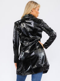 WOMEN'S LONG SLEEVE BUTTON CLOSURE PU PLEATHER COAT