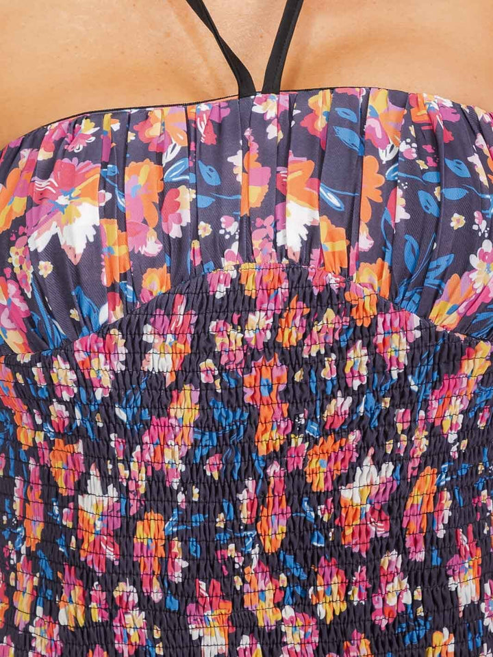 WOMEN'S SLEEVELESS SMOCK BODYCON FLORAL MINI DRESS