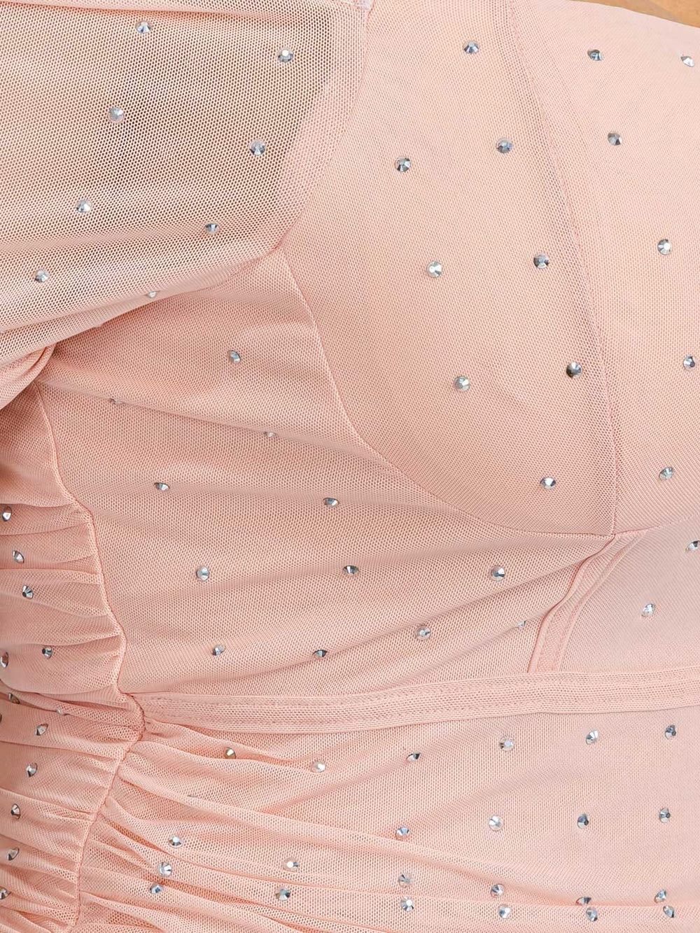 WOMEN'S SHORT SLEEVE RUCHED STUDS DETAILED BODYCON MINI DRESS