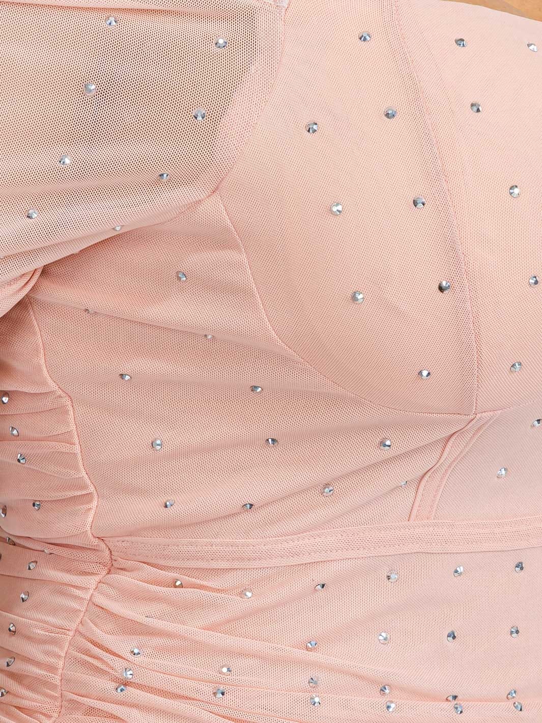 WOMEN'S SHORT SLEEVE RUCHED STUDS DETAILED BODYCON MINI DRESS