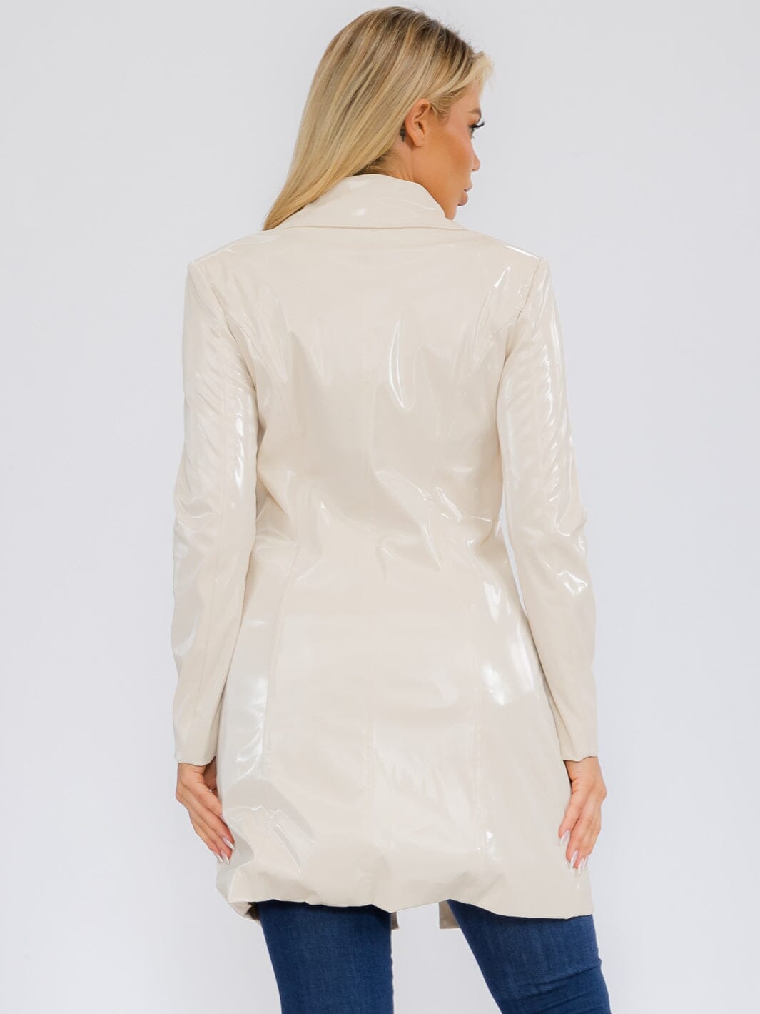 WOMEN'S LONG SLEEVE BUTTON CLOSURE PU PLEATHER COAT