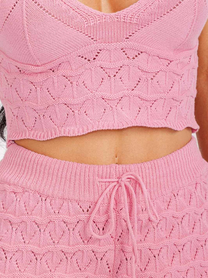 WOMEN'S SLEEVELESS CROP TOP & ELASTIC WAIST SHORTS KNIT 2PC. SET