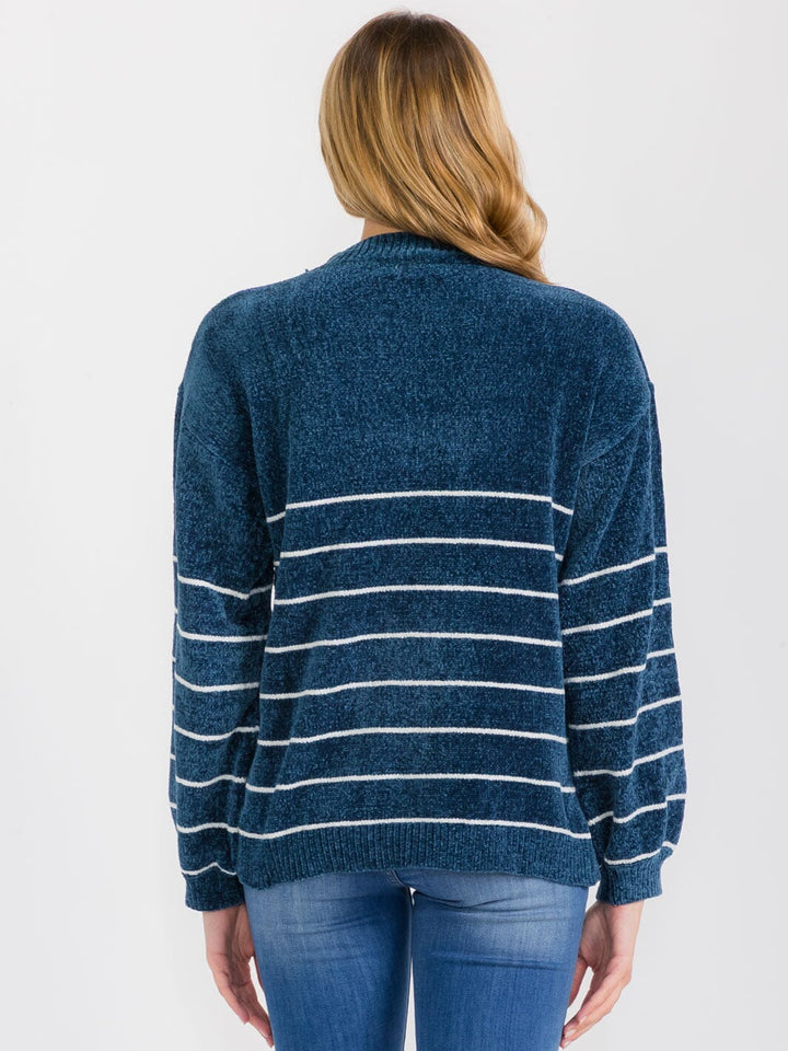 WOMEN'S LONG SLEEVE COLORBLOCK STRIPES PULLOVER SWEATER