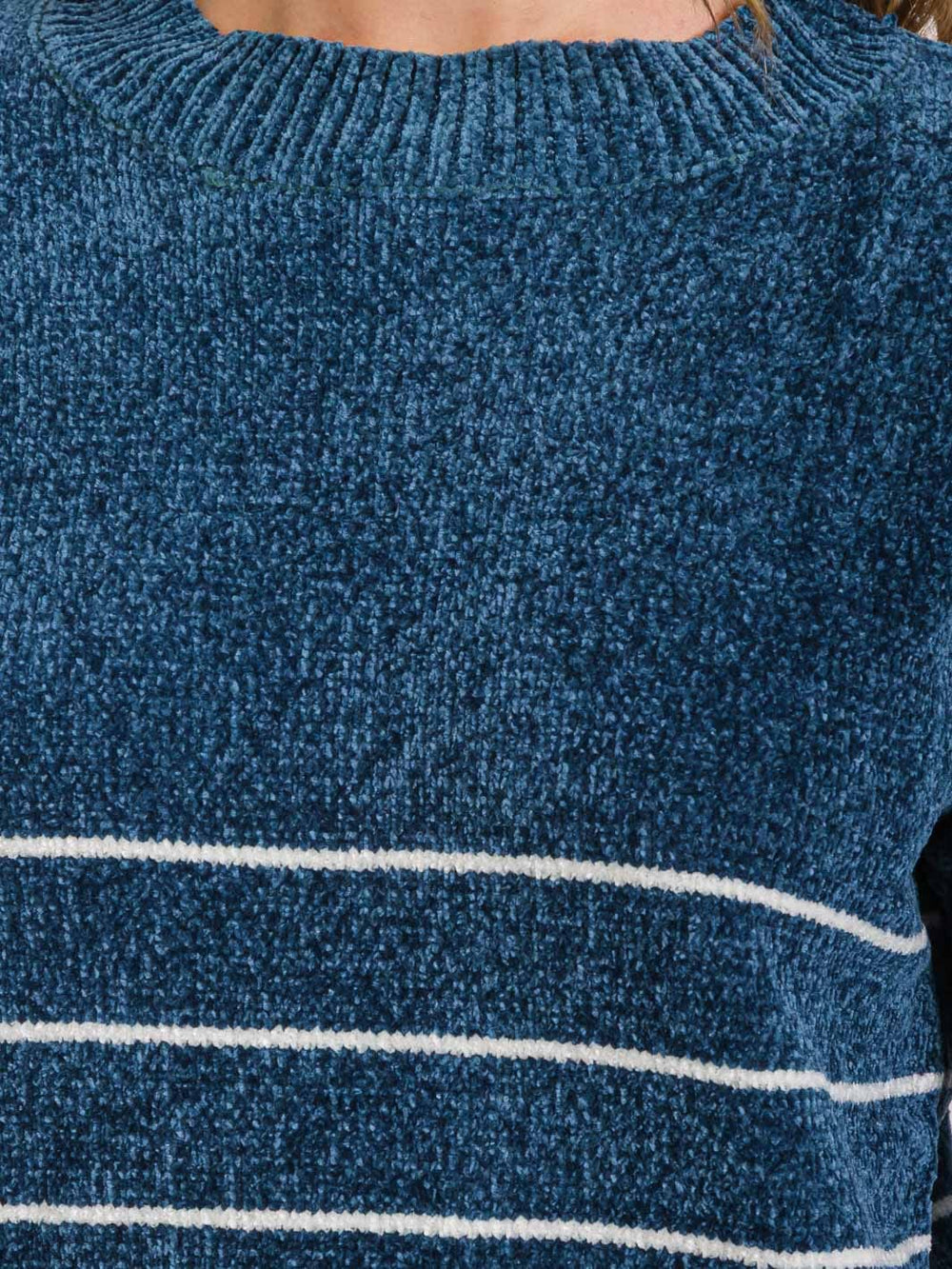 WOMEN'S LONG SLEEVE COLORBLOCK STRIPES PULLOVER SWEATER